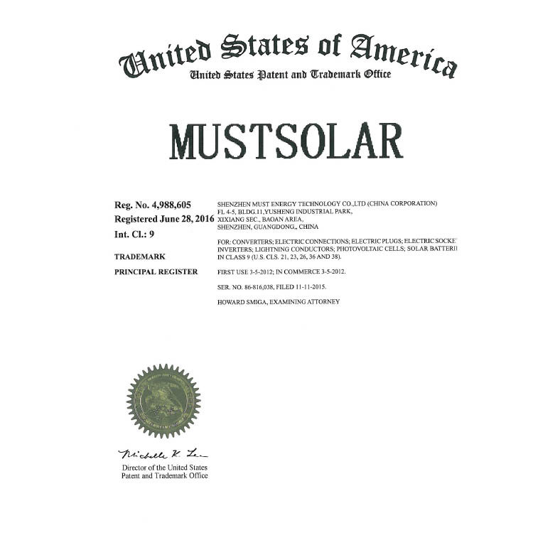 美国证书--MUSTSOLAR